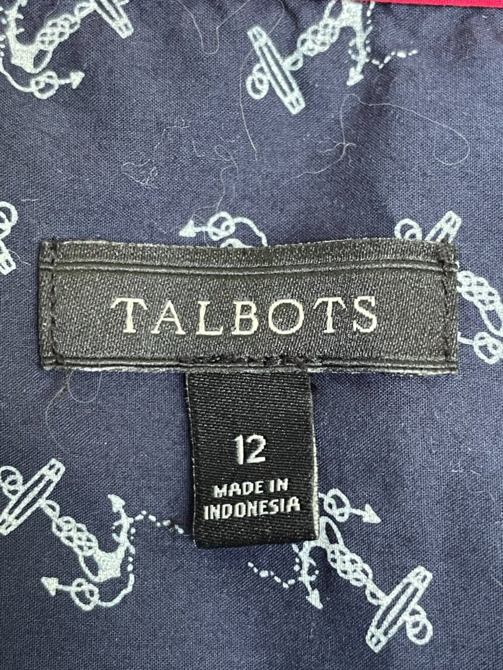 Talbots Anchor Print Navy Button Down Shirt Cotton Nautical Prep Size 12 - Picture 4 of 9